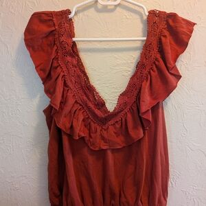 Willow Women's Ruffled Blouse - Rust